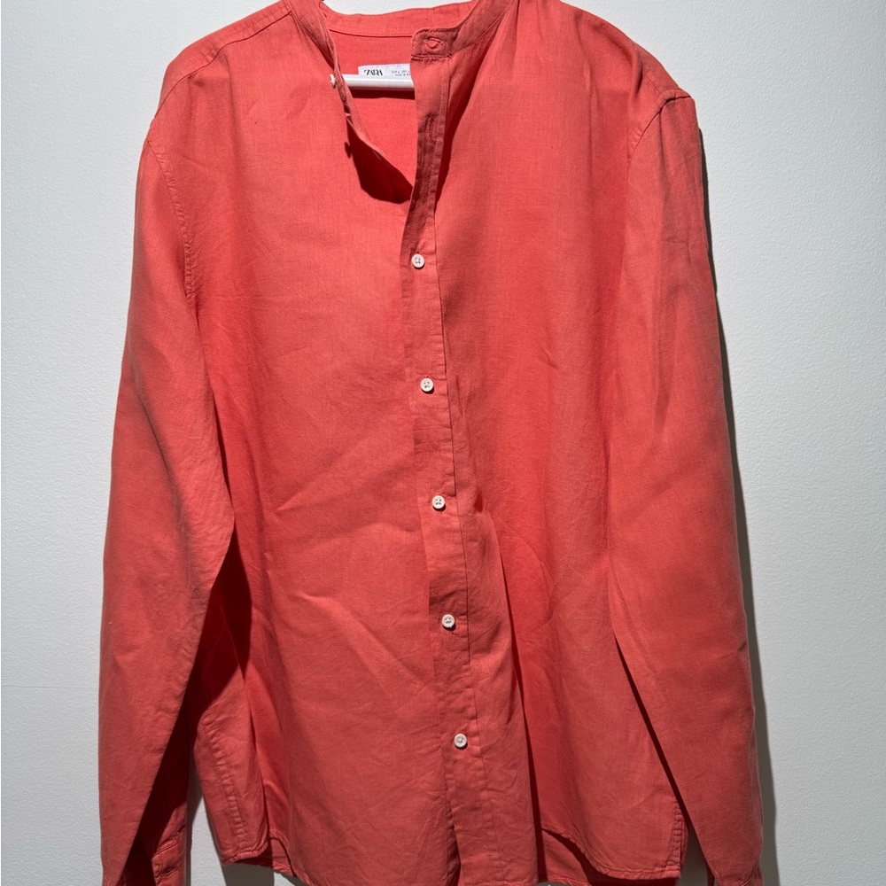 Zara Men's Coral Button Down Shirt Size Large